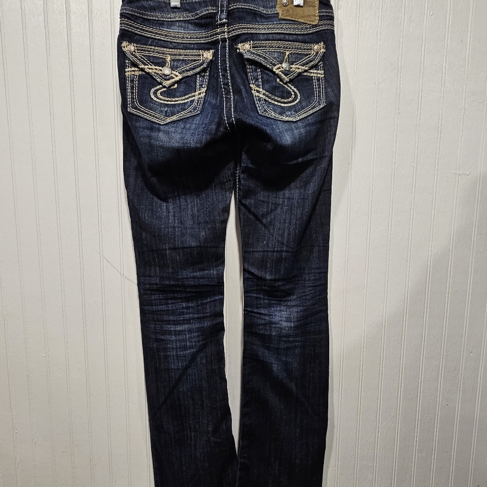 Silver Jeans Pioneer Slim Low Rise Stretch Thick Stitch Boot Cut Size 24 x 33